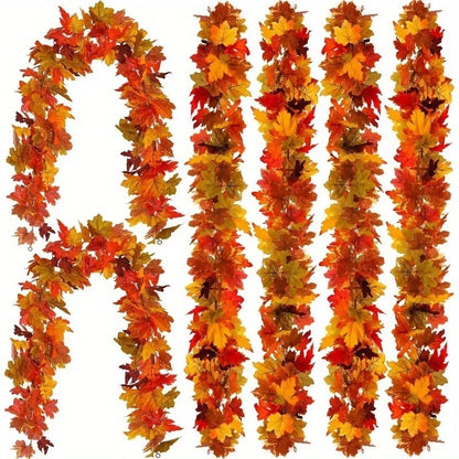 Autumn Maple Leaf Garland - Artificial Fall Vines with Vibrant Red, Orange & Yellow Leaves for Thanksgiving, home accessories