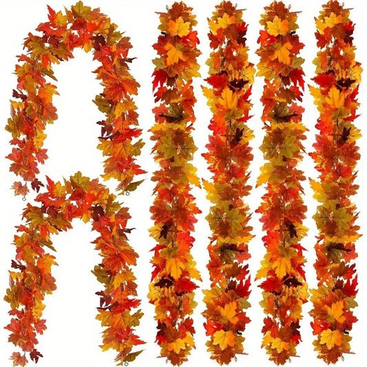 Autumn Maple Leaf Garland - Artificial Fall Vines with Vibrant Red, Orange & Yellow Leaves for Thanksgiving, home accessories