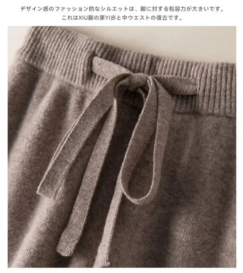 Thick Warm Knitted Casual Chic Basic Soft Elastic High Waist Women's Pants Korean Fashion Straight Ankle-Length Pants For Women