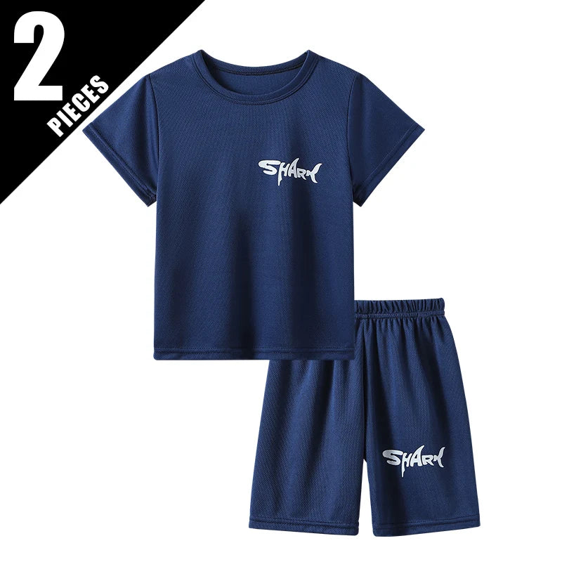2-pieces Summer Children's Letter Quick drying Sports Suit For Boys And Girls Loose Short Sleeved T-shirt Outdoor Casual Shorts