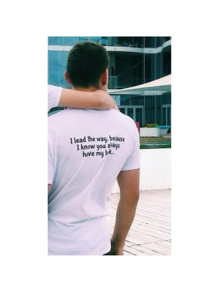Matching Couples Shirts I Lead The Way I Stand Behind You Cute Tees Anniversary Gift Idea TShirt Set for Newlyweds or Lovebirds