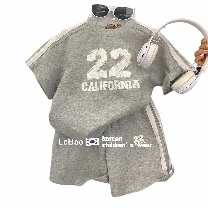 2025 Summer Korean Kids Boys 2PCS Clothes Set Short Sleeve Letter T-shirts Sports Shorts Suit Toddler Baby Bous Outfits