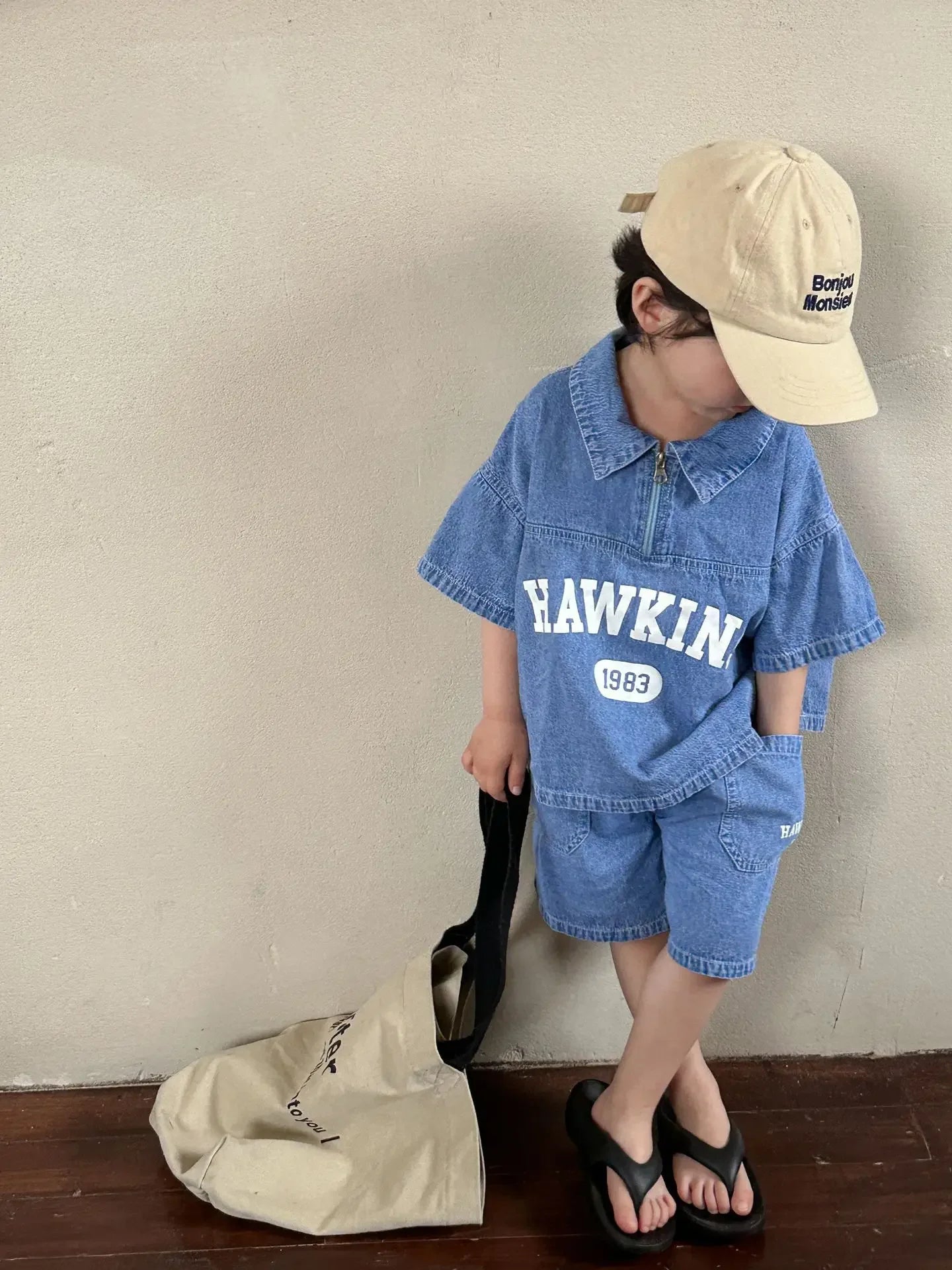 5816C Children's Clothing Set Denim Suit Summer Casual Boy's Denim Suit Letter Print Top+ Shorts Casual Two-piece Suit