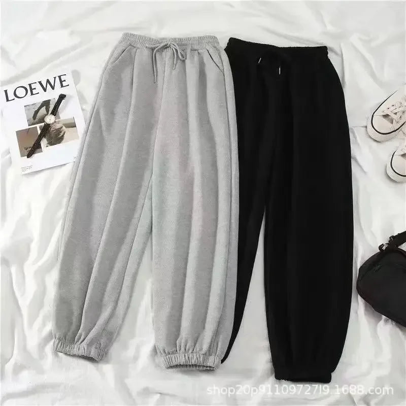 Thickened Fleece Black Sports Pants Pure Color Casual Trousers Autumn Winter New Style Slimming Harlan Pants for Women