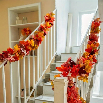 Autumn Maple Leaf Garland - Artificial Fall Vines with Vibrant Red, Orange & Yellow Leaves for Thanksgiving, home accessories