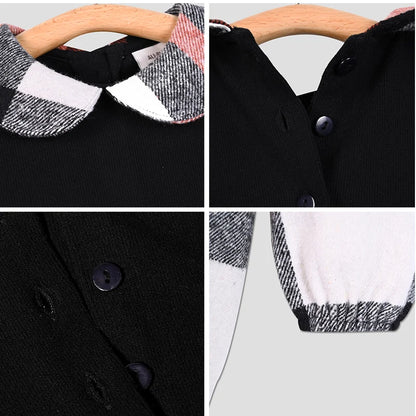 Ali-Plus family clothes set black cotton Mousse cashme plaid girl dress vest shirt black mock neck top plaid for autumn children