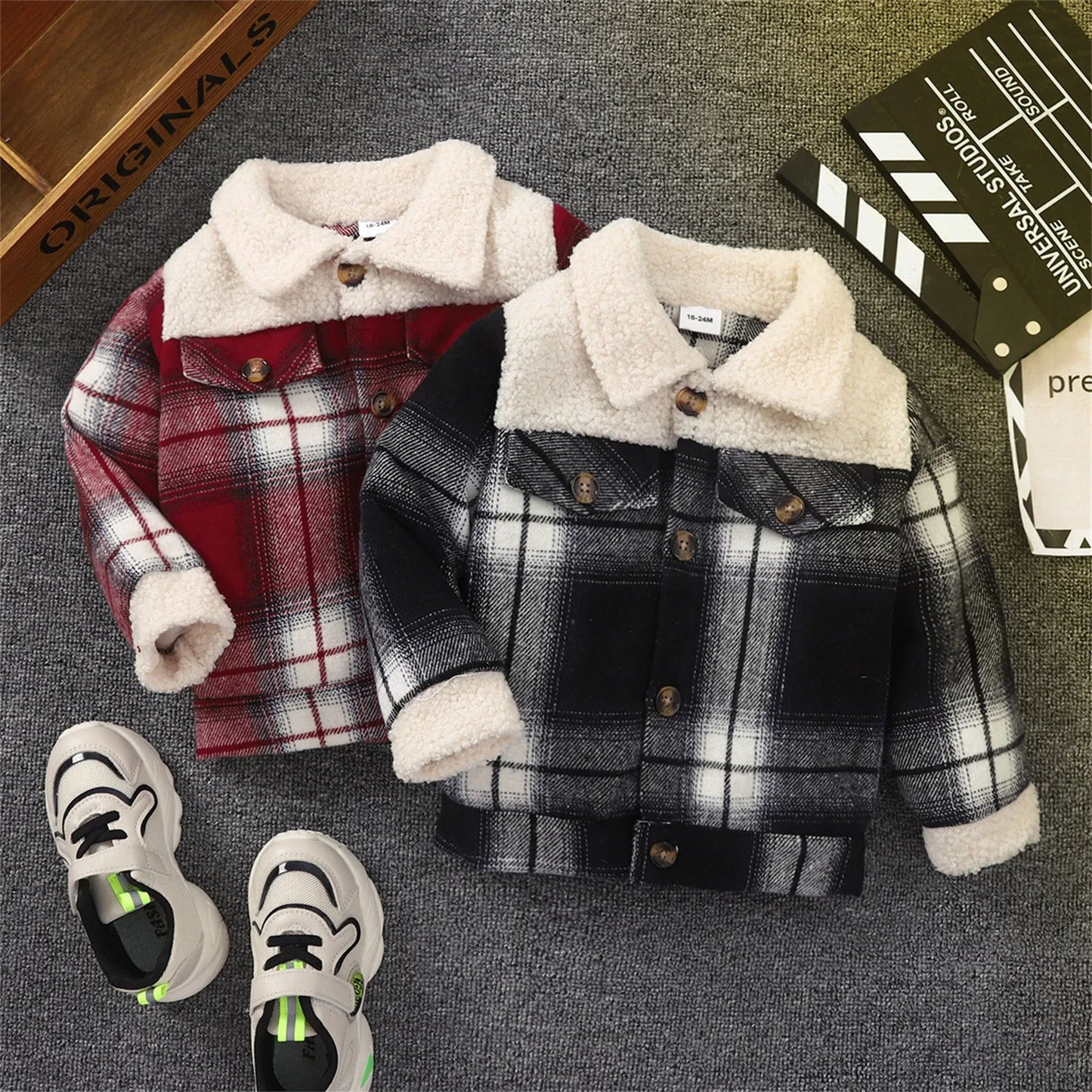 Carboy Coat Kids Toddler Child Baby Boys Girls Shirt Jacket Plaid Long Sleeve Fleece Lapel Button Down H Coats For Boys Fashion