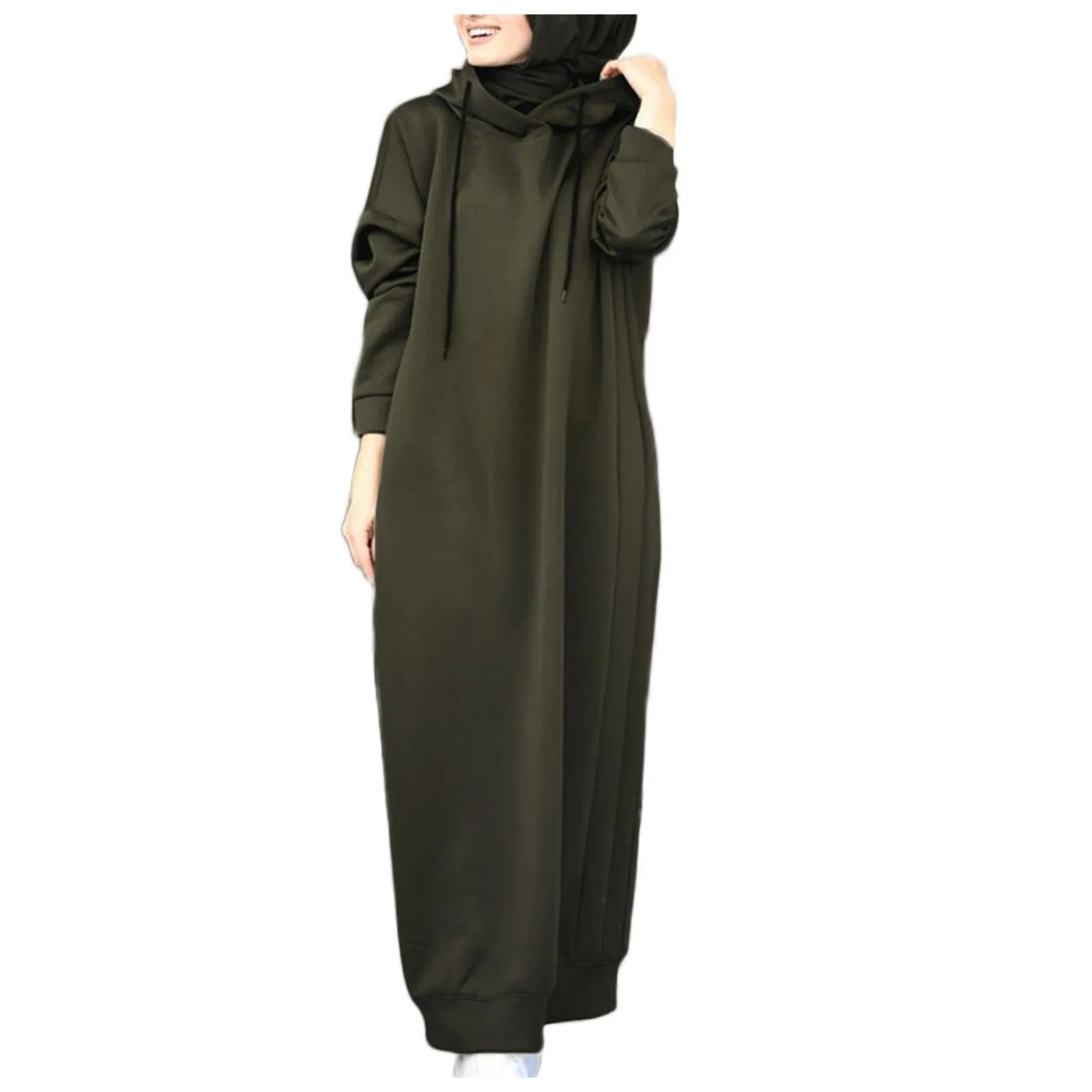 2024 Oversized Women Solid Color Maxi Dress For Women 2023 Long Sleeve Muslim Solid Casual O Neck Oversize Long Sweatshirt
