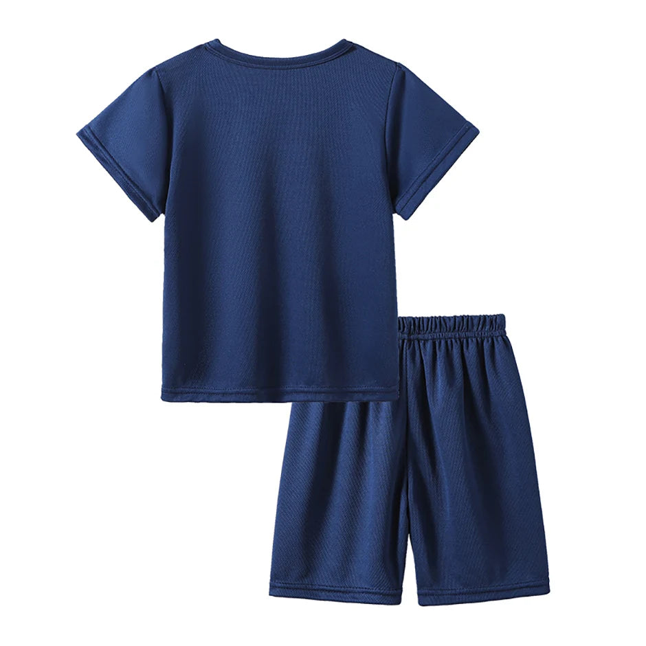 2-pieces Summer Children's Letter Quick drying Sports Suit For Boys And Girls Loose Short Sleeved T-shirt Outdoor Casual Shorts