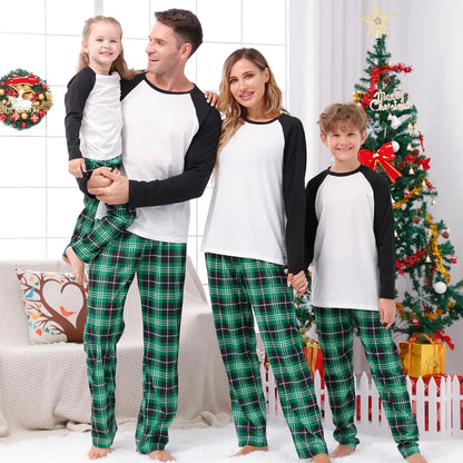 2023 New Year Clothes Christmas Family Matching Outfits Mom Dad Kids Pajamas Set DIY Blank 2 Pieces Clothing Sets Xmas Look Pjs