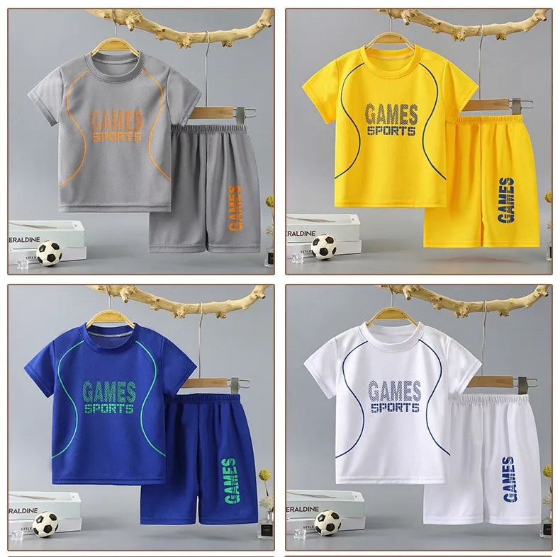 1Set Boy Girl Leisure Set Children Letter Quick Drying Short Sleeve Shorts Sets Summer Kid Clothes Baby Tee+Short Pant Tracksuit