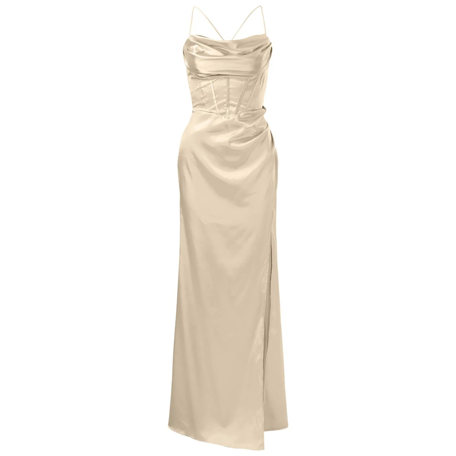 Green Women's Dress Lace Up Backless High Slit Corset Maxi Dress Elegant Vestidos Slim Fishbone Formal Dresses For Wedding Guest
