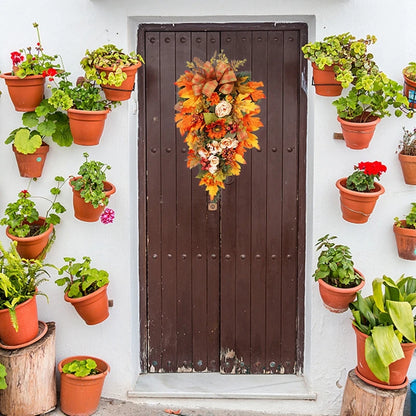 Thanksgiving Door Decorations Fall Wreath Artificial Garland With Peony Berries Maple Sunflower Leaves Harvest Party Pendant