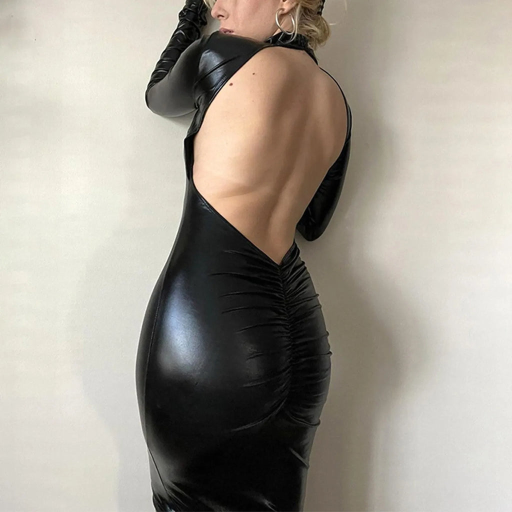 Bodycon Dress For Women Sexy Hollow Out Backless Long Sleeve Elegant Bodycon Luxury Party Club Gold Shiny Maxi Dresses