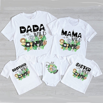 Wild One Family Matching Clother Jungle Party Dad Mom Sister Brother Baby Look Outfits T-shirt One Birthday Family T Shirts Tops
