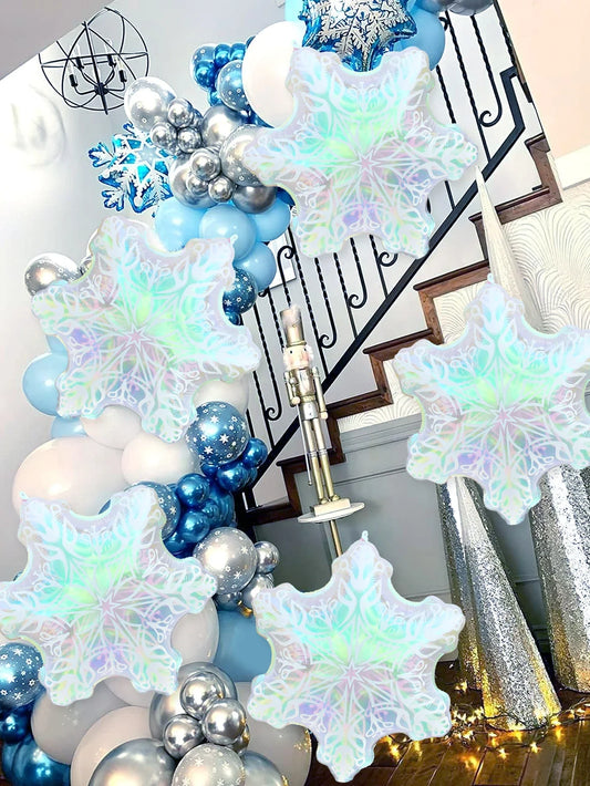 1/3/6pcs transparent snowflake aluminum foil balloons, ice and snow theme party, birthday, Christmas, winter party, New Year