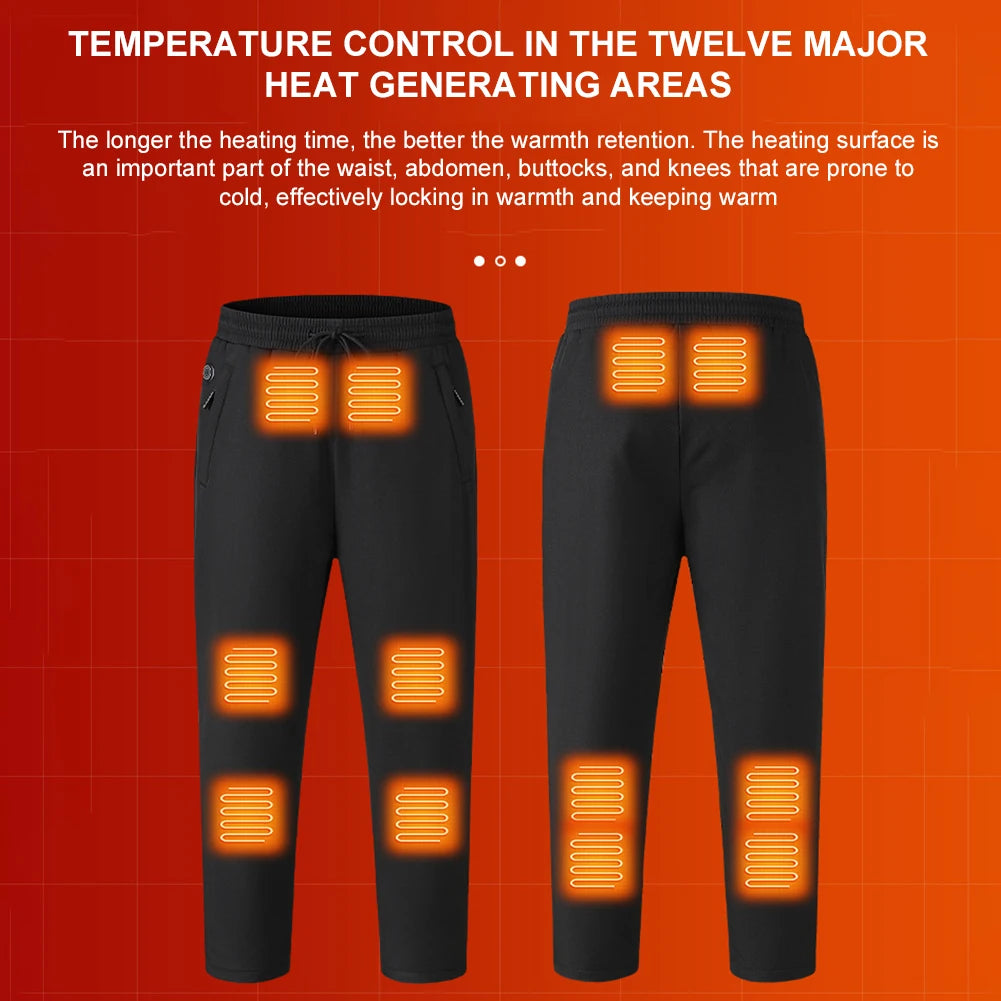 12 Heated Pants Zones Winter Thermal Pants Women Men 5V 3-Temperature Settings for Skiing Fishing Motorcycle USB Heating Pants
