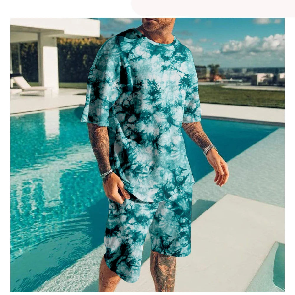 Fashion Tie-dye 3D Print Men's Suits Summer T-Shirts Shorts 2-Piece Sets Tracksuits New Sportswear Oversized Outfit Man Clothing
