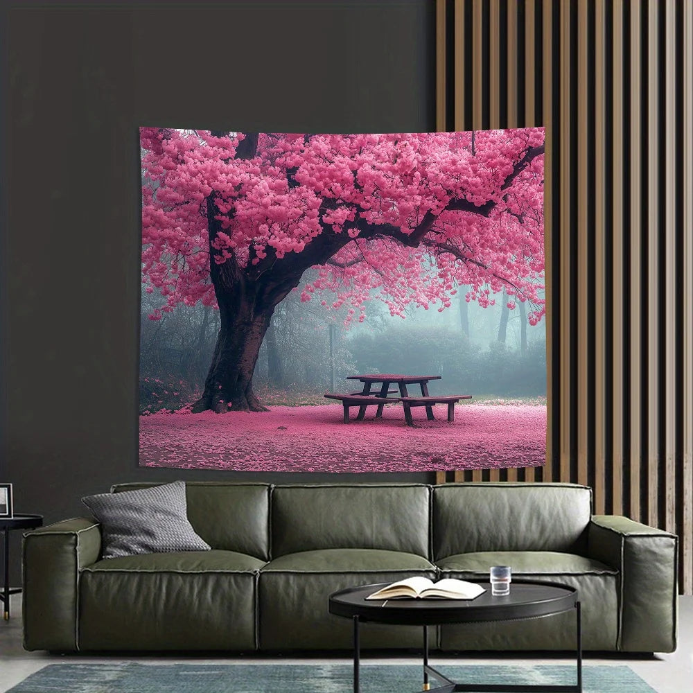Cherry Blossom 3D Visual Effects Tapestry Perfect Living Room Bedroom Office Decor Ideal Creative Gift Background Cloth