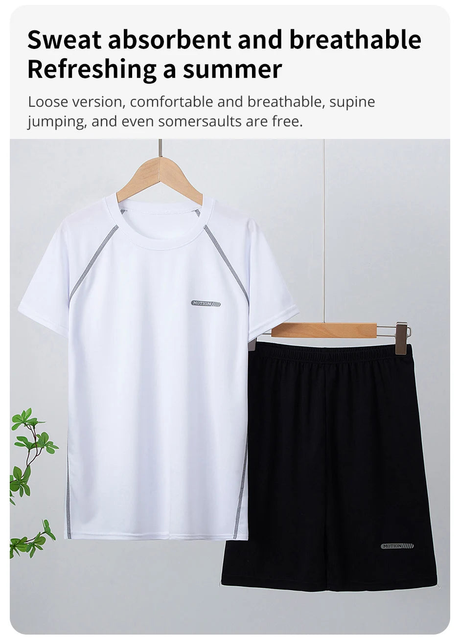 Children's solid color quick-drying sports suit 14+ boys and girls running training 2-piece leisure Joker sports suit