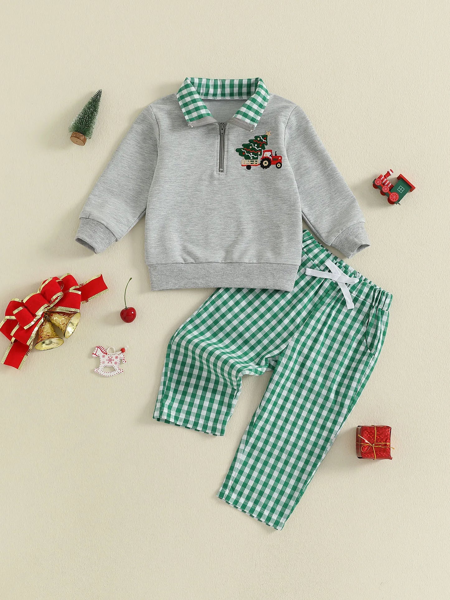 Baby Boy Holiday Outfits Reindeer Applique Crewneck Sweater Corduroy Pants 2 Piece Set for Christmas Party