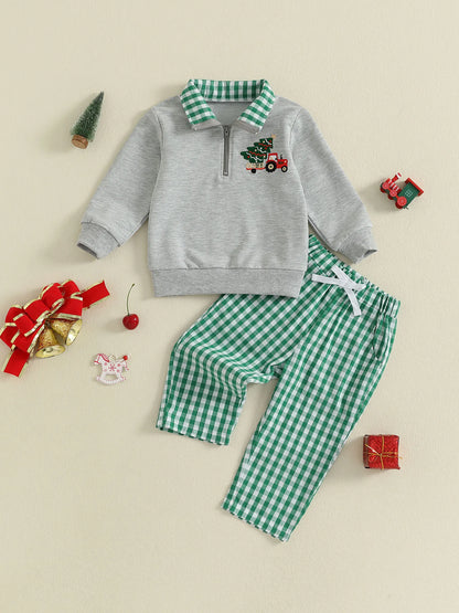 Baby Boy Holiday Outfits Reindeer Applique Crewneck Sweater Corduroy Pants 2 Piece Set for Christmas Party