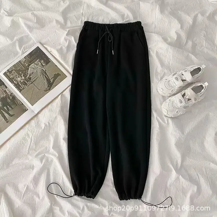 Thickened Fleece Black Sports Pants Pure Color Casual Trousers Autumn Winter New Style Slimming Harlan Pants for Women