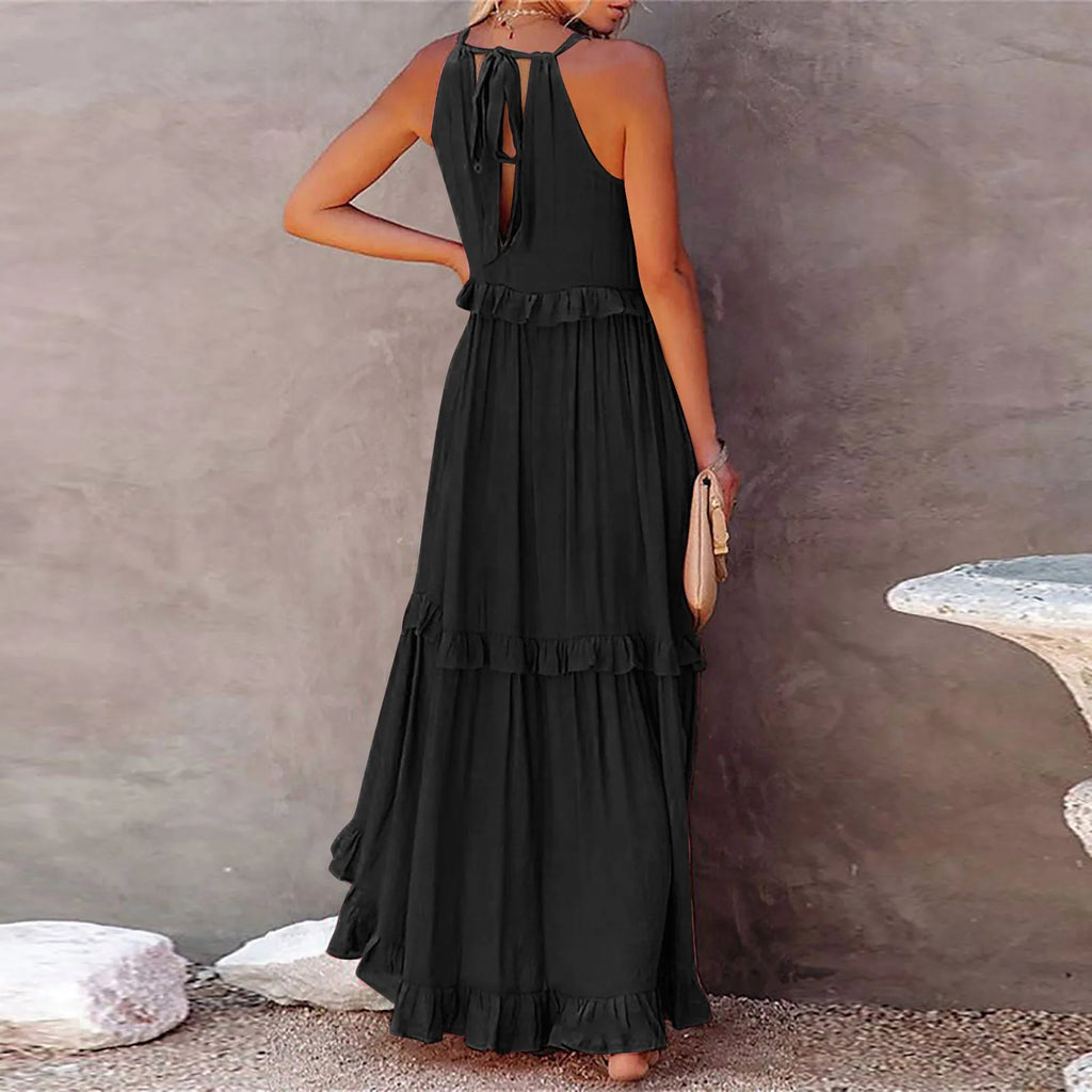 Women Casual Ruffles Long Dress Summer Elegant Sleeveless Sundress Elegant Harajuku Maxi Dress Beach Party Evening Vestidos