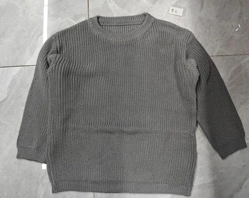 Suefunskry 1PC Mommy and Me Matching Sweaters Solid Color Knitted Long Sleeve Round Neck Warm Pullover Tops for Autumn Winter