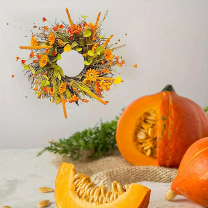17.7" Fall Wreath for Front Door Orange Farmhouse Harvest Sunflower Wreath with Daisy Flowers Thanksgiving Wreath for Front Door