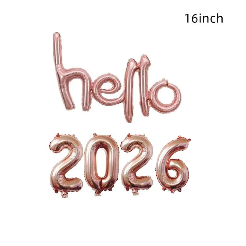 Gold Sliver Happy New Year 2026 Foil Balloons Hello 2026 Letter Balloon Banner Garland Christmas New Year Eve Decorations