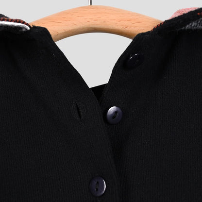 Ali-Plus family clothes set black cotton Mousse cashme plaid girl dress vest shirt black mock neck top plaid for autumn children