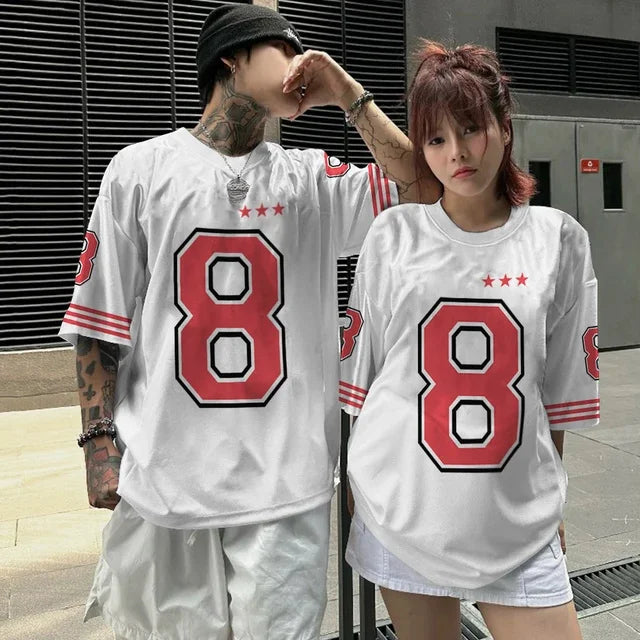 Summer T-shirt Loose Couple Sports Style Jersey Round Neck Breathable Fashionable Print Digital Trend Plus Short Sleeved Shirt