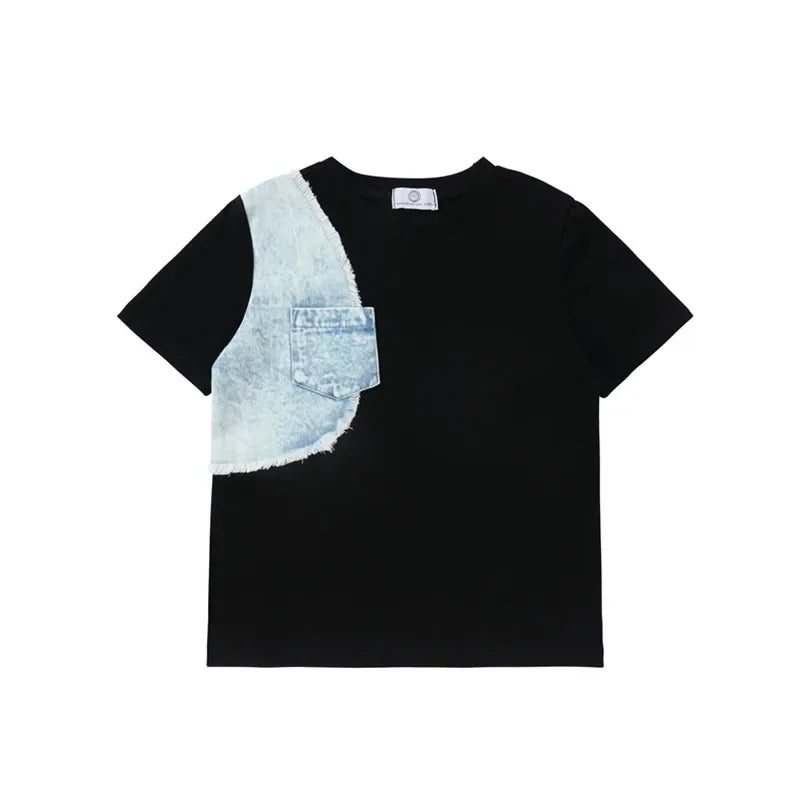 AP washed jeans patch collection children boys girls spring summer denim casual family matching clothing jumper tee skirt