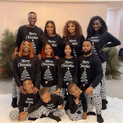 Christmas Pajama for the Whole Family 2025 Xmas Vintage Print Parent-child Sleepwear Father Mother Kids Baby Look Loungewear