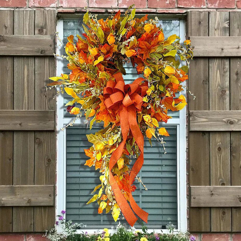 Thanksgiving Farmhouse Wreath Festival Celebration Maple Leaf Autumn Wreath Party Supplies Scene Layout for Home Restaurant Shop