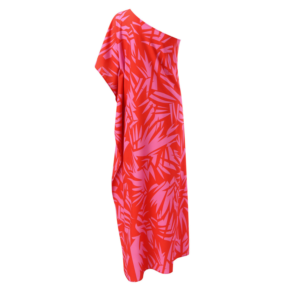 Tropical Printing Women Maxi Dress Summer Elegant One Shoulder Sleeveless Slit Long Party Evening Dress Lady Boho Sundress Robe