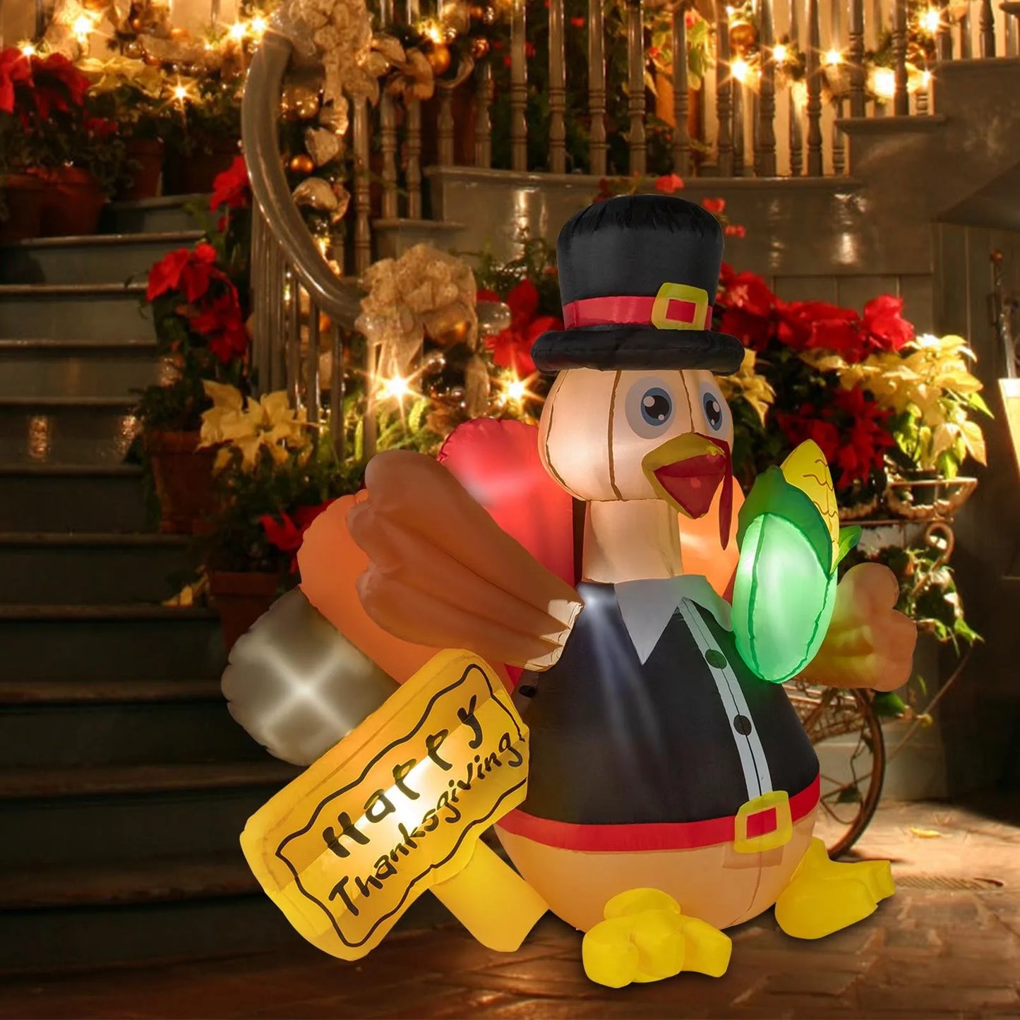 5FT Thanksgiving Inflatable LED Lighted Turkey Air Blow up Lawn Yard Decoration