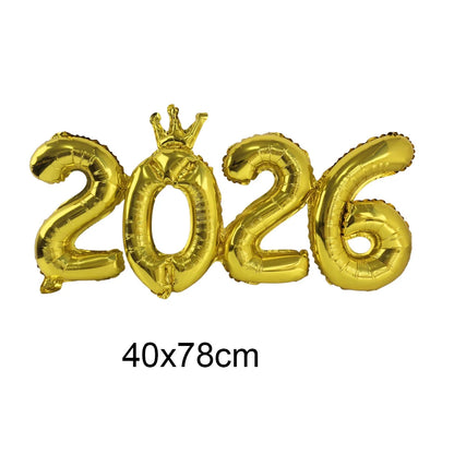 Crown 2026 Number Foil Balloons Happy New Year Eve Party Decoration Photo Booth Props Supplies Christmas Home Decor Navidad 2026