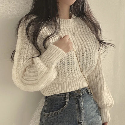 Knitted Sweater Women Pullovers New Long Sleeve O-Neck Black Knit Sweater Pullover Women Tops Sweaters Sueters De Mujer Q718