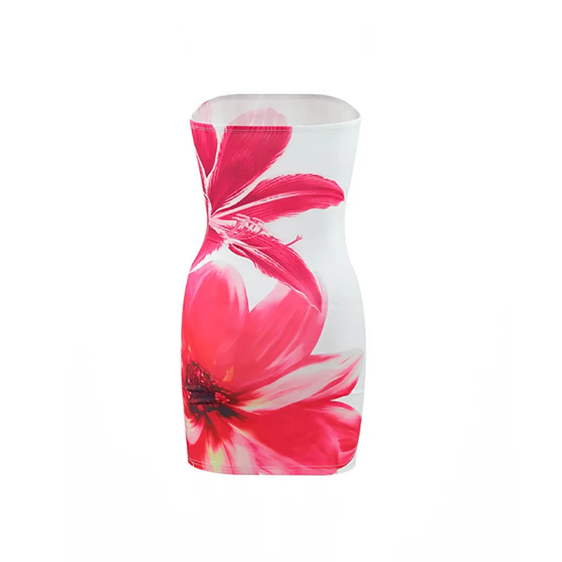 Sexy strapless floral print backless slim fit dress for women in summer 2025 comfortable and elegant beach vacation short skirt