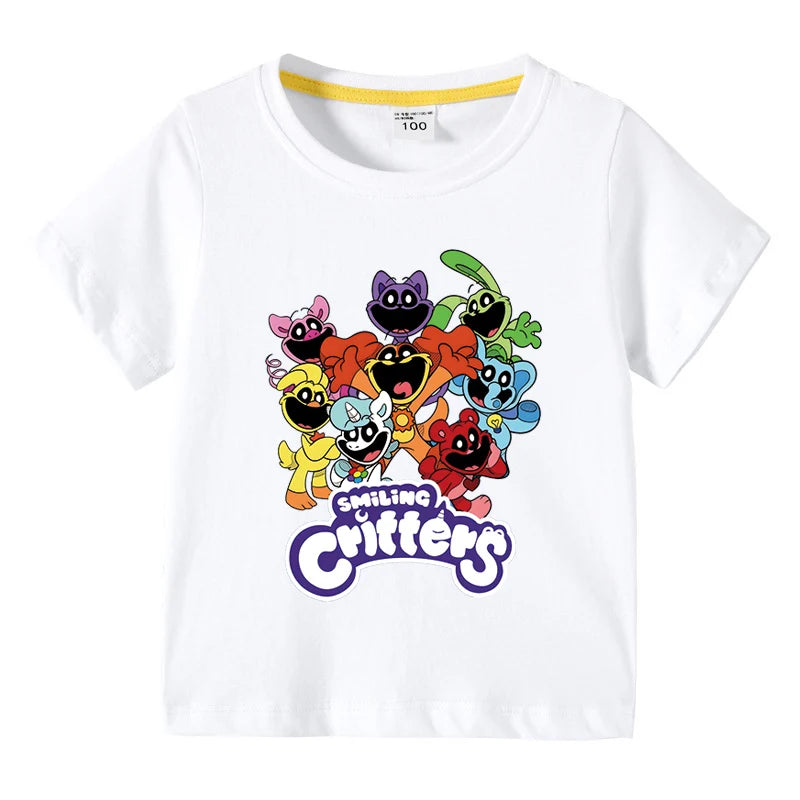 Smiling Critters Children's Clothing Kawaii Cartoon Funny T-Shiirt Boys Short Sleeve Fashion Tops 3-10Years Kids Summer Clothes