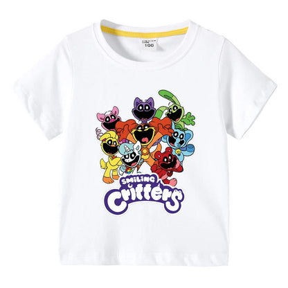 Smiling Critters Children's Clothing Kawaii Cartoon Funny T-Shiirt Boys Short Sleeve Fashion Tops 3-10Years Kids Summer Clothes