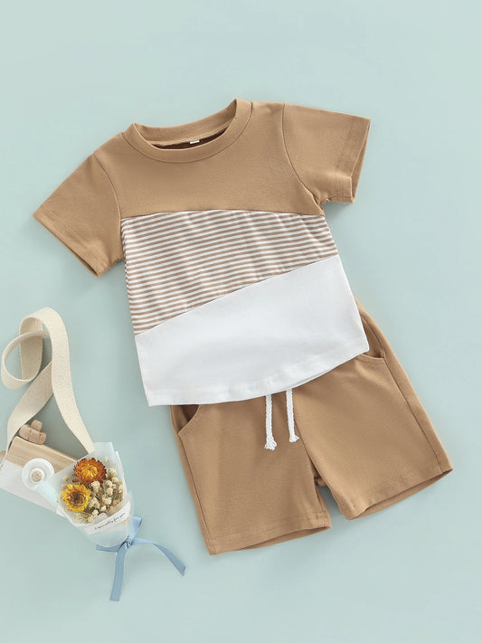 Child s Summer Ensemble Vibrant Round Neck Tee and Comfy Elastic Waist Shorts with Pockets - 2-Piece Set