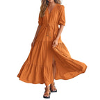 Women Button Drawstring Maxi Dresses Summer Lantern Sleeve Solid Color Boho Long Dresses Sexy A Line Tierred Large Swing Dress