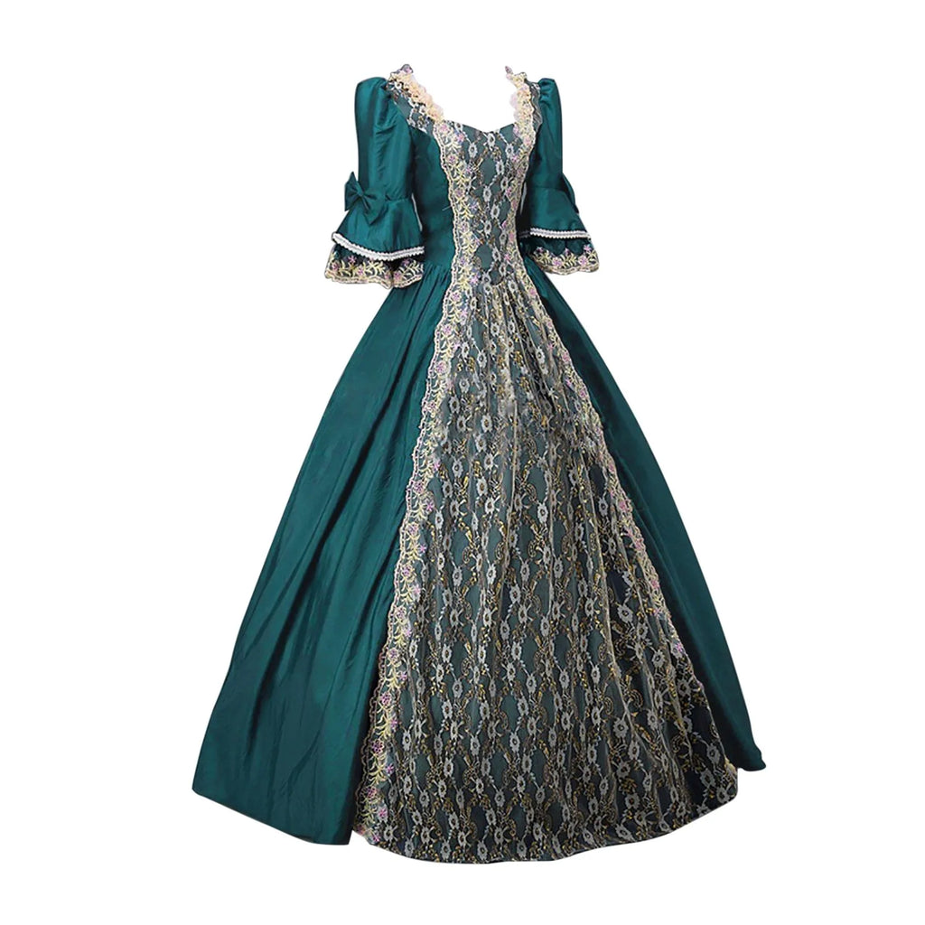 18th Century Medieval Dress Women High Waist Half Sleeve Ball Gown Princess Lace Patchwork Satin Dress Queen Renaissance Costume