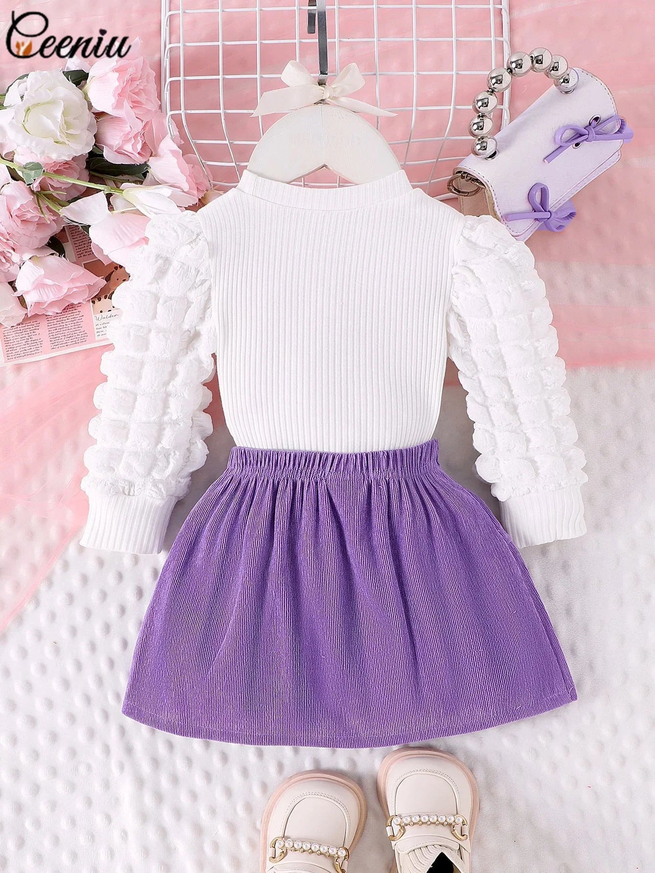 Baby Girl Outfit 0-3Y Pink Heart & Rose 3pcs Set High Neck Top Bow Skirt Hat Toddler Clothing Ensemble for Girls