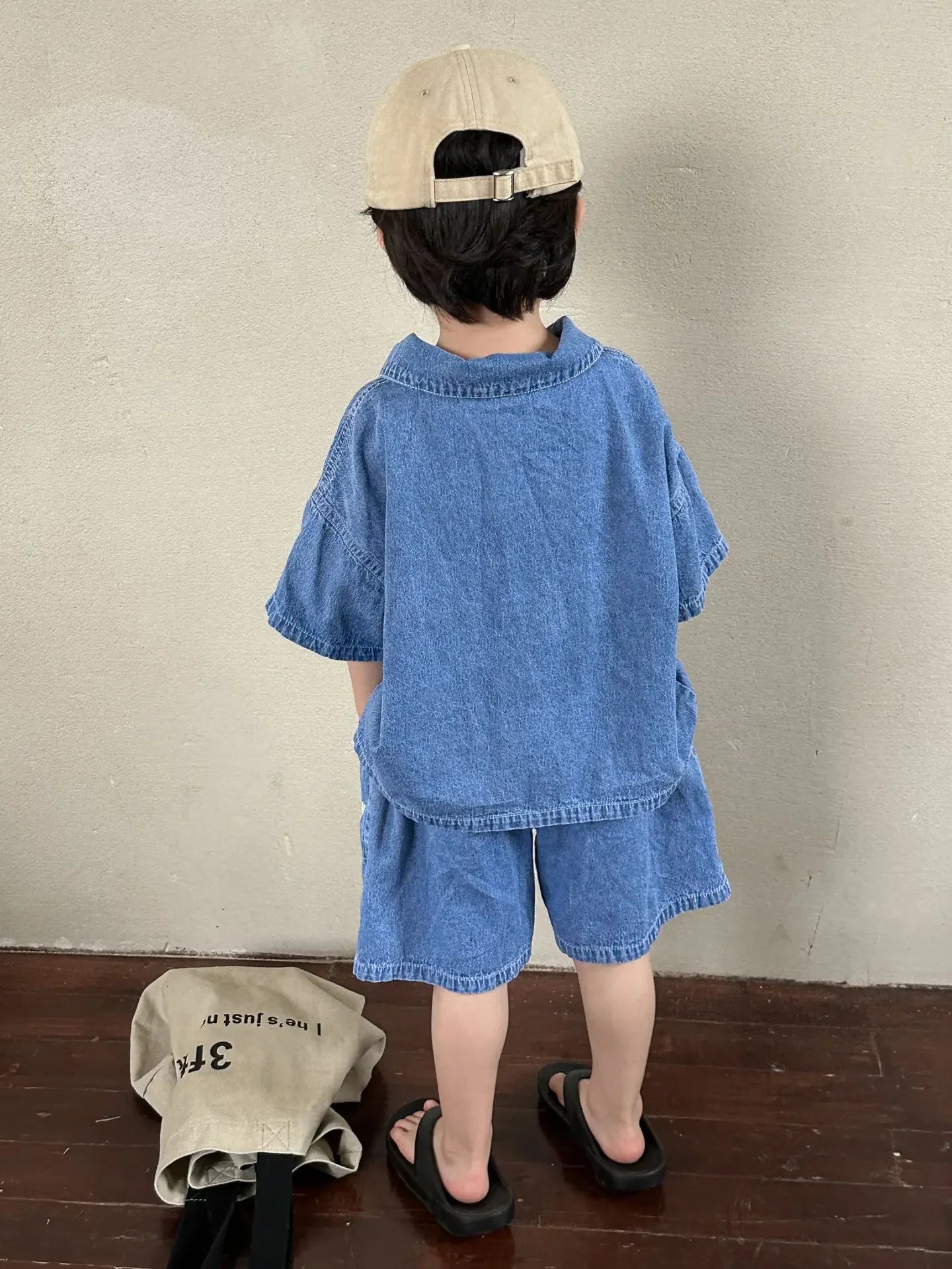 5816C Children's Clothing Set Denim Suit Summer Casual Boy's Denim Suit Letter Print Top+ Shorts Casual Two-piece Suit