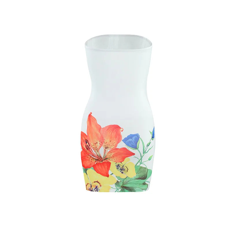 Sexy strapless floral print backless slim fit dress for women in summer 2025 comfortable and elegant beach vacation short skirt