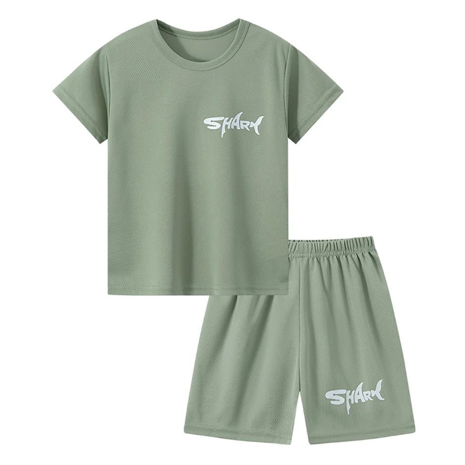 2-pieces Summer Children's Letter Quick drying Sports Suit For Boys And Girls Loose Short Sleeved T-shirt Outdoor Casual Shorts